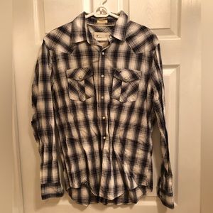 American Eagle mens black and white vintage fit plaid pearl snap western shirt M